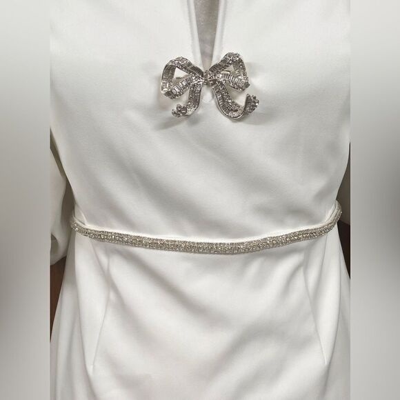 Self-Portrait Bow-Embellished Off-The-Shoulder Dress size 6 - Picture 6 of 12